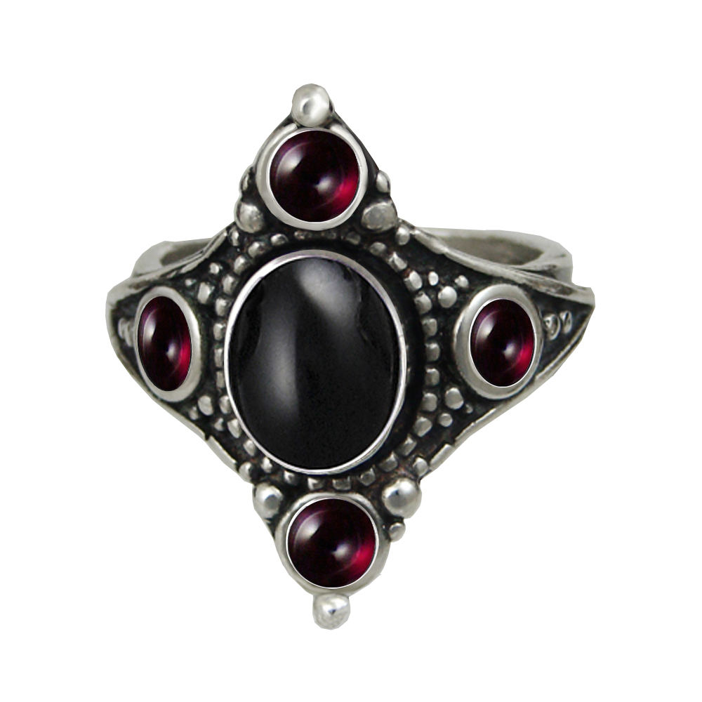 Sterling Silver Renaissance Queen's Ring With Black Onyx And Garnet Size 8 Sterling Silver Renaissance Queen's Ring With Black Onyx And Garnet Size 8